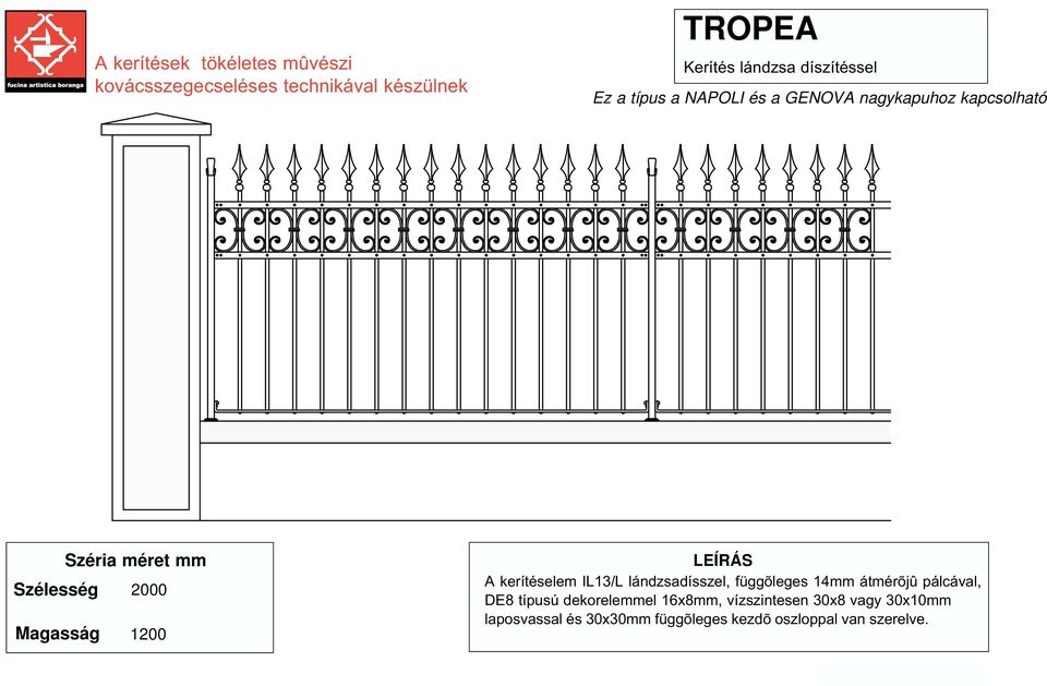 pálcával, DE8 típusú dekorelemmel 16x8mm, vízszintesen 30x8 vagy