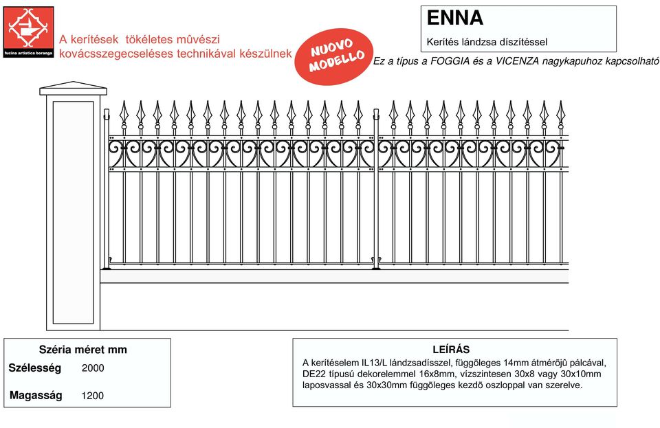 pálcával, DE22 típusú dekorelemmel 16x8mm, vízszintesen 30x8 vagy