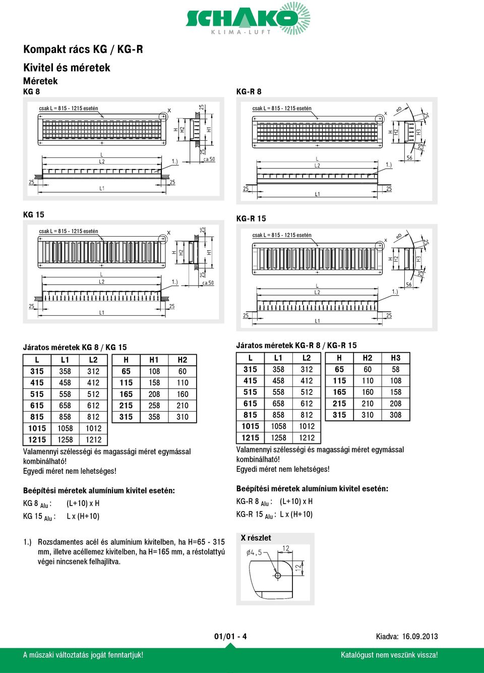 ) Járatos méretek KG 8 / KG 15 L L1 L2 H H1 H2 315 358 312 65 108 60 415 458 412 115 158 110 515 558 512 165 208 160 615 658 612 215 258 210 815 858 812 315 358 310 1015 1058 1012 1215 1258 1212