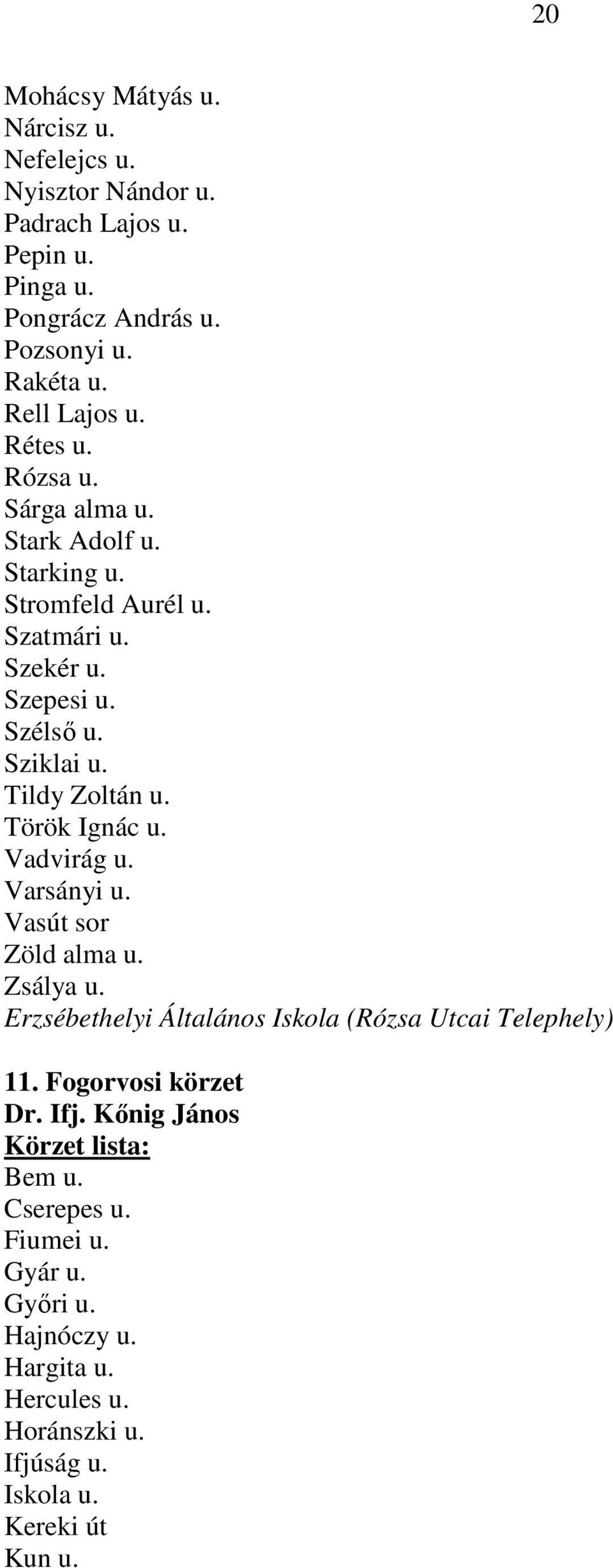 Tildy Zoltán u. Török Ignác u. Vadvirág u. Varsányi u. Vasút sor Zöld alma u. Zsálya u. Erzsébethelyi Általános Iskola (Rózsa Utcai Telephely) 11.