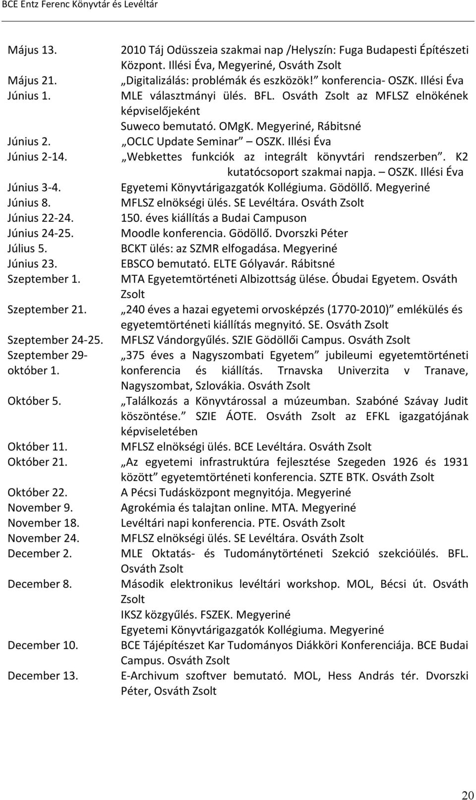 2010 Táj Odüsszeia szakmai nap /Helyszín: Fuga Budapesti Építészeti Központ. Illési Éva, Megyeriné, Osváth Zsolt Digitalizálás: problémák és eszközök! konferencia- OSZK.