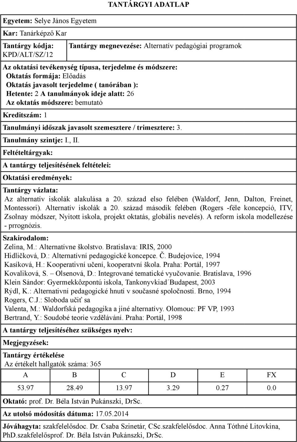 század második felében (Rogers -féle koncepció, ITV, Zsolnay módszer, Nyitott iskola, projekt oktatás, globális nevelés). A reform iskola modellezése - prrognózis. Zelina, M.: Alternatívne školstvo.