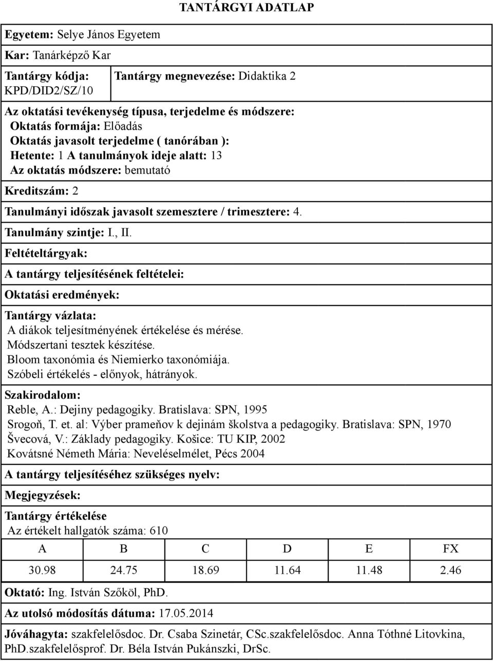 : Dejiny pedagogiky. Bratislava: SPN, 1995 Srogoň, T. et. al: Výber prameňov k dejinám školstva a pedagogiky. Bratislava: SPN, 1970 Švecová, V.: Základy pedagogiky.