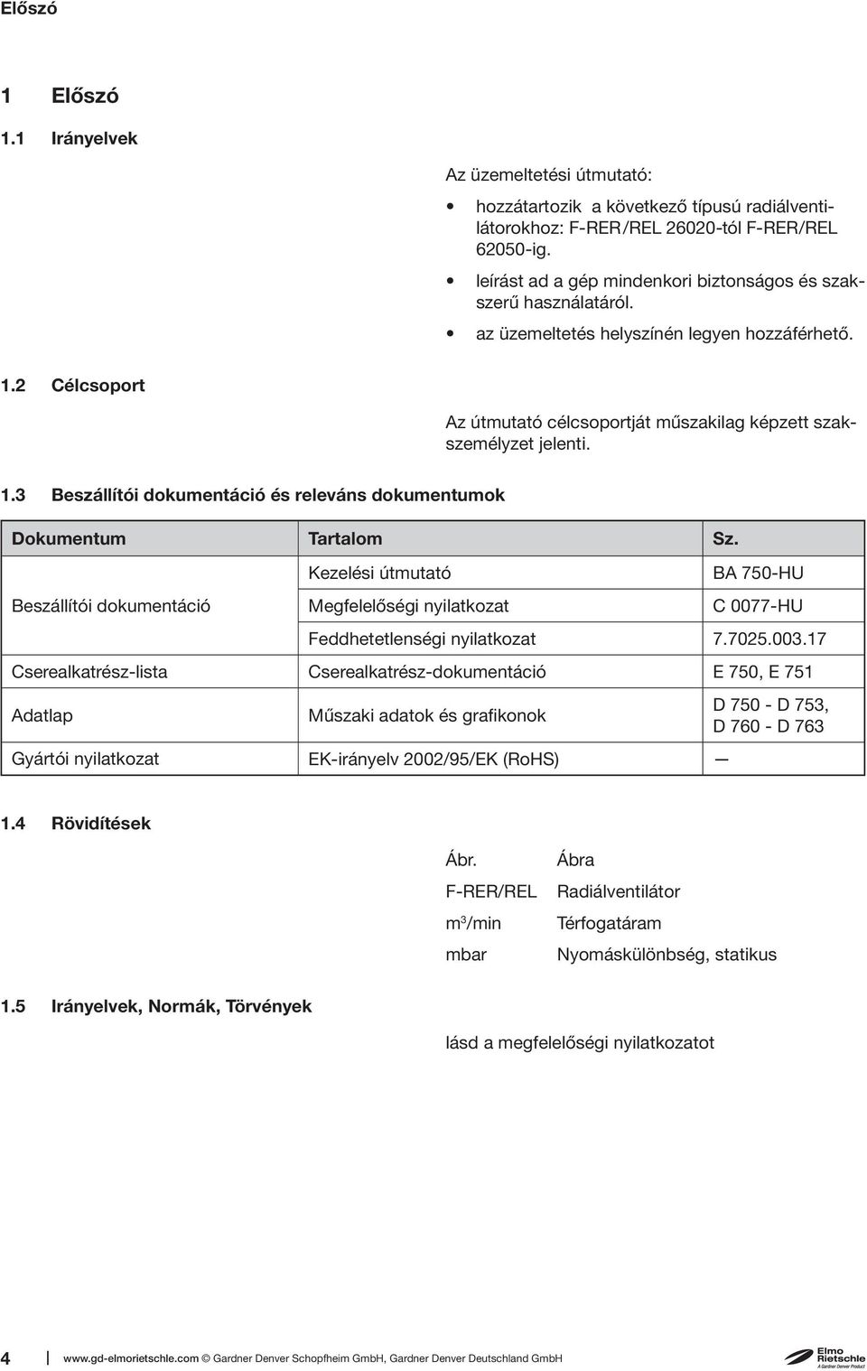 1.3 Beszállítói dokumentáció és releváns dokumentumok Dokumentum Tartalom Sz. Beszállítói dokumentáció Kezelési útmutató Megfelelőségi nyilatkozat BA 750-HU C 0077-HU Feddhetetlenségi nyilatkozat 7.