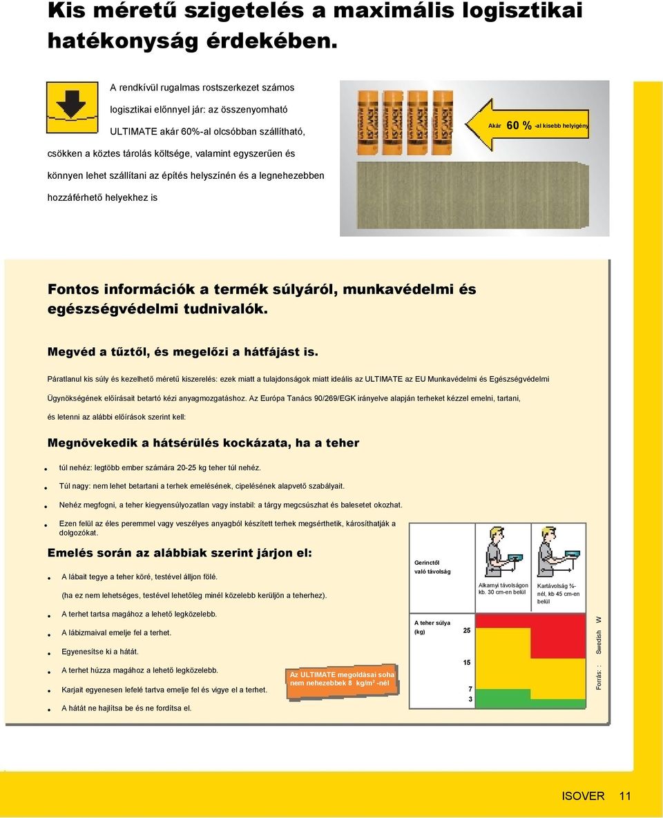 egyszerűen és könnyen lehet szállítani az építés helyszínén és a legnehezebben hozzáférhető helyekhez is Fontos információk a termék súlyáról, munkavédelmi és egészségvédelmi tudnivalók.