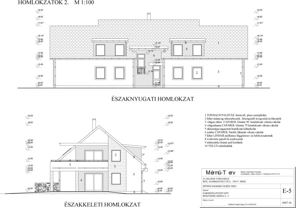 0 homlokzati vékonyvakolat világosbarna CAPAROL Ginster homlokzati vékonyvakolat okkersárga ragasztott homlkzati kőburkolat szürke CAPAROL Pacific lábazati