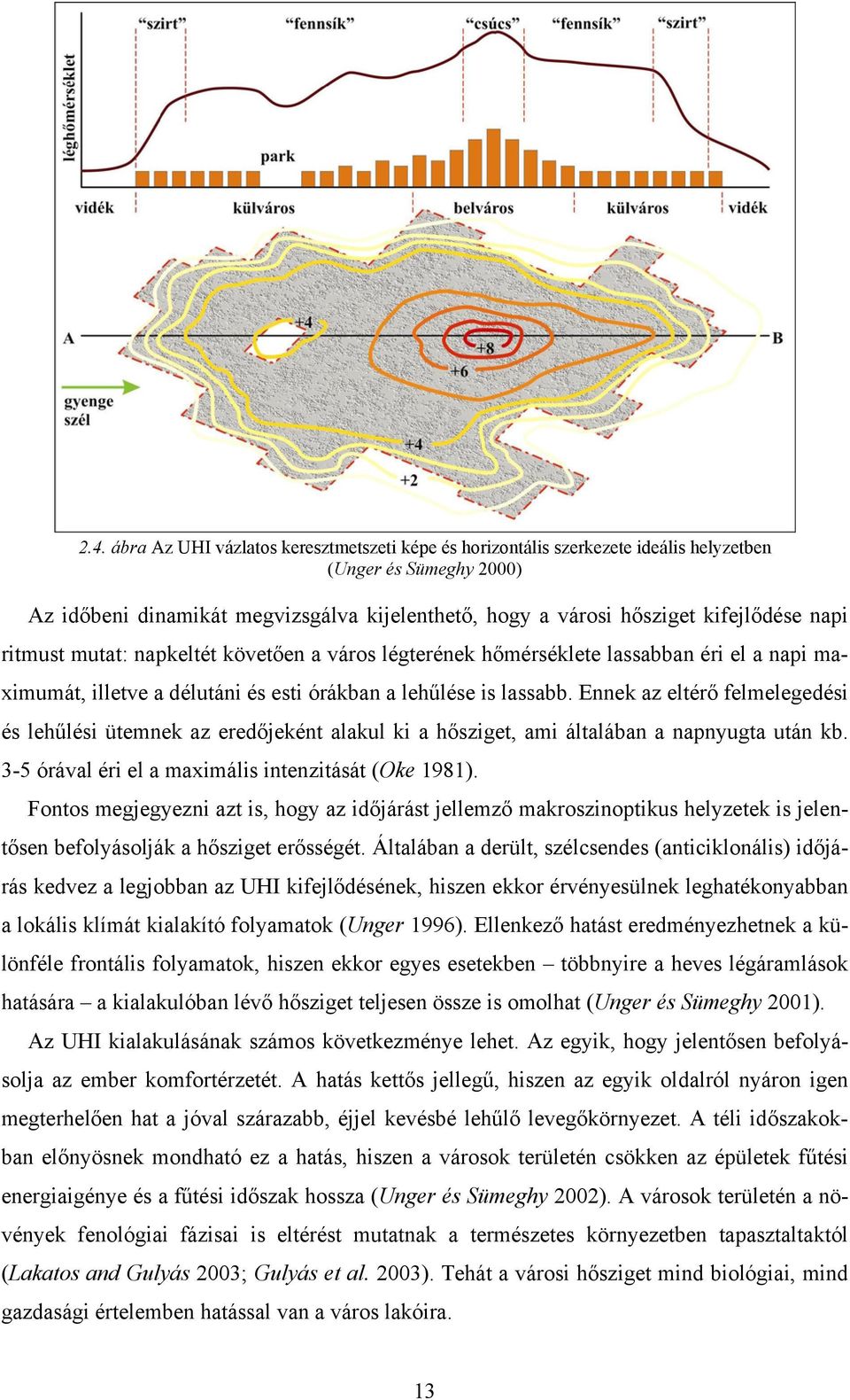 Ennek az eltérő felmelegedési és lehűlési ütemnek az eredőjeként alakul ki a hősziget, ami általában a napnyugta után kb. 3-5 órával éri el a maximális intenzitását (Oke 1981).