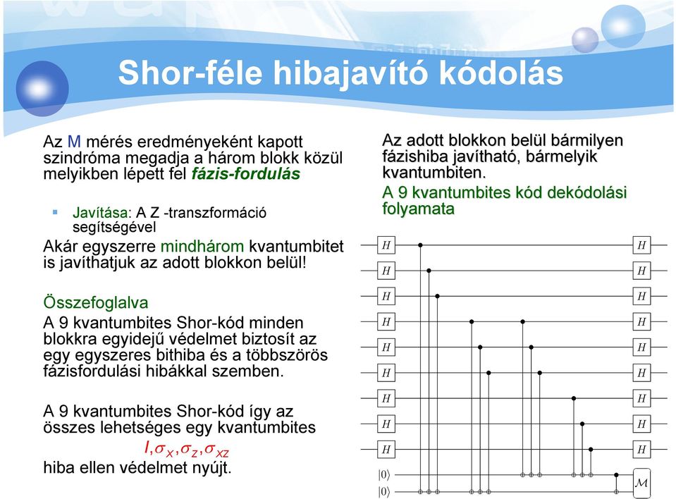 Az adott blokkon belül l bármilyen b fázishiba javíthat tható,, bármelyik b kvantumbiten.