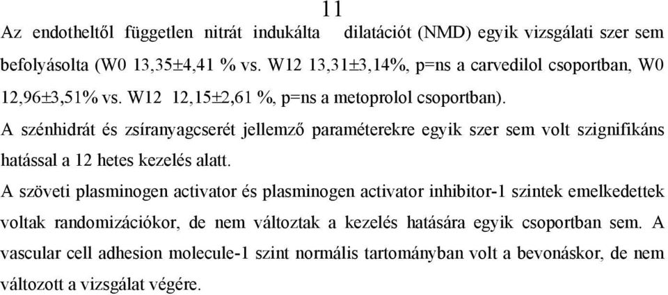 A szénhidrát és zsíranyagcserét jellemző paraméterekre egyik szer sem volt szignifikáns hatással a 12 hetes kezelés alatt.