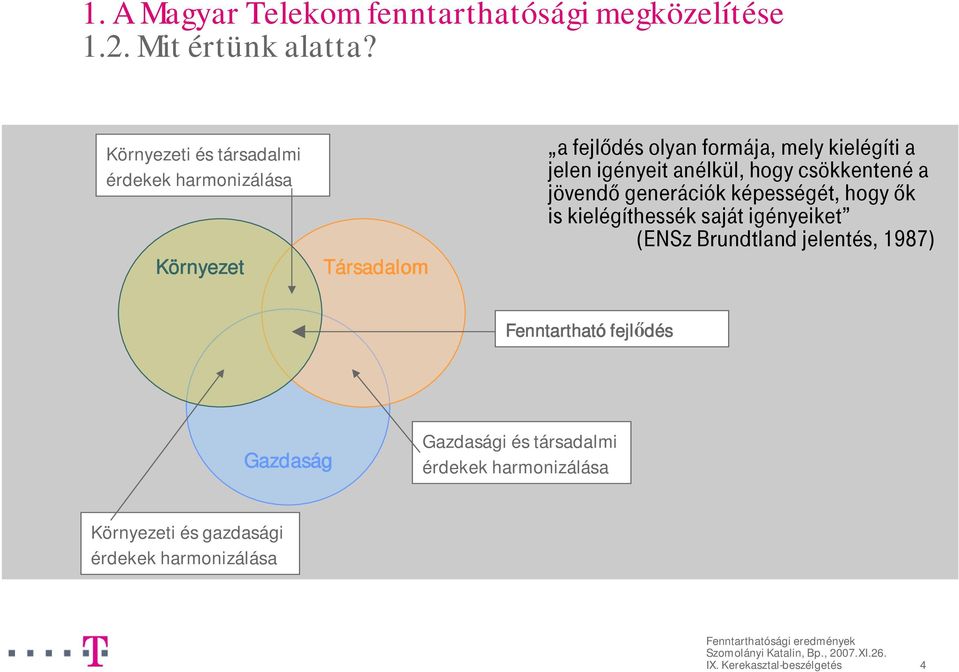 igényeit anélkül, hogy csökkentené a jövendő generációk képességét, hogy ők is kielégíthessék saját igényeiket (ENSz