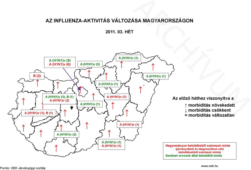 (H1N1)v (2) Az előző hez viszonyítva a morbiditás növekedett morbiditás csökkent morbiditás