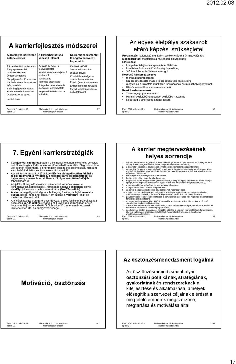 irányító és fejlesztő centrumok Tanácsadás Tömeges elbocsátás A foglalkoztatás alternatív elemeinek igénybevétele Helyettesítési feladatokra betanítás Karriermenedzsmentet támogató szervezeti