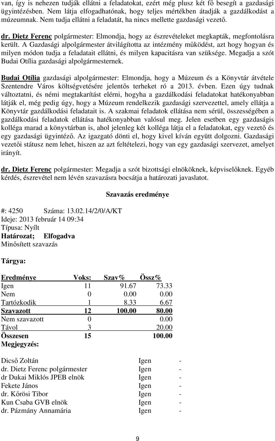 A Gazdasági alpolgármester átvilágította az intézmény működést, azt hogy hogyan és milyen módon tudja a feladatait ellátni, és milyen kapacitásra van szüksége.