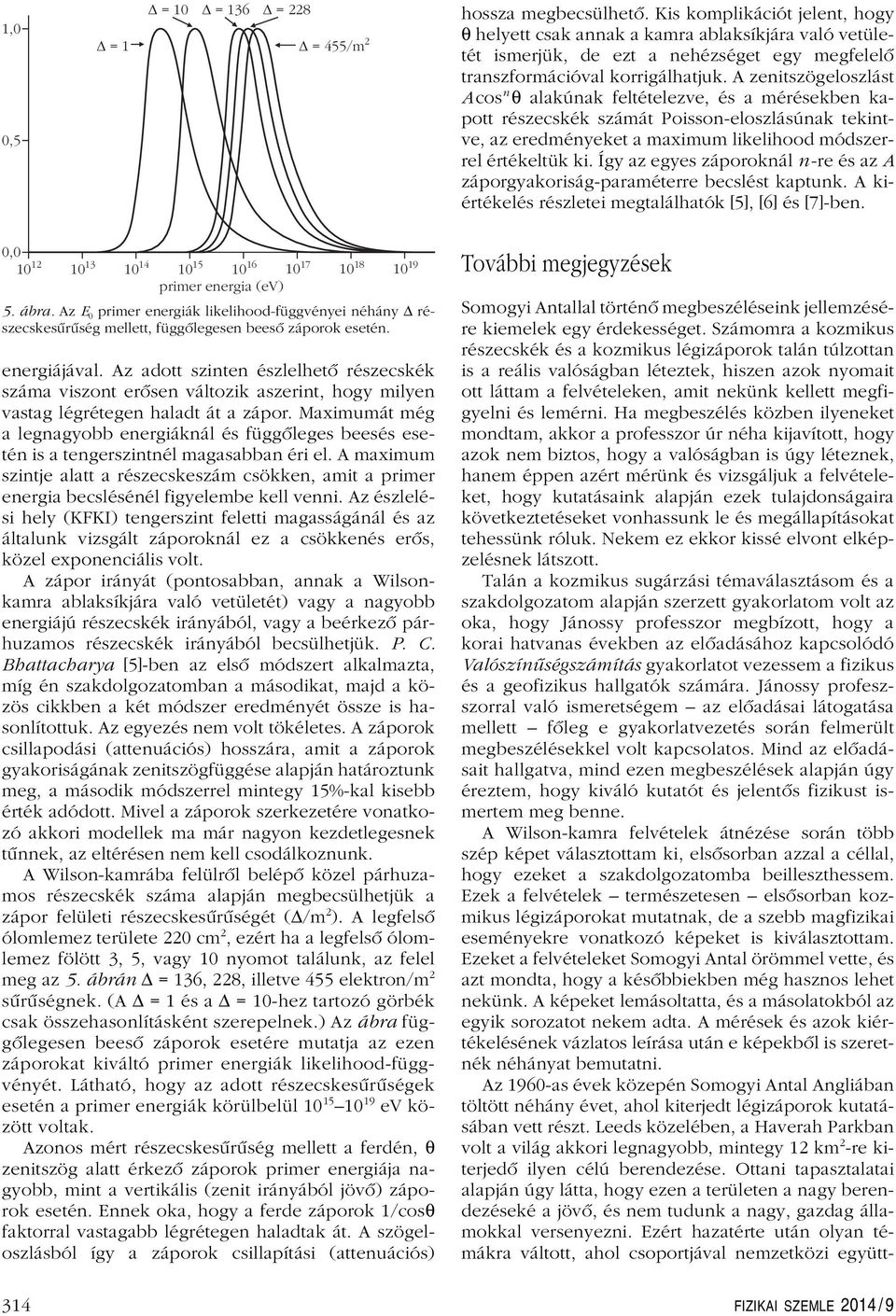 A zenitszögeloszlást A cos n θ alakúnak feltételezve, és a mérésekben kapott részecskék számát Poisson-eloszlásúnak tekintve, az eredményeket a maximum likelihood módszerrel értékeltük ki.