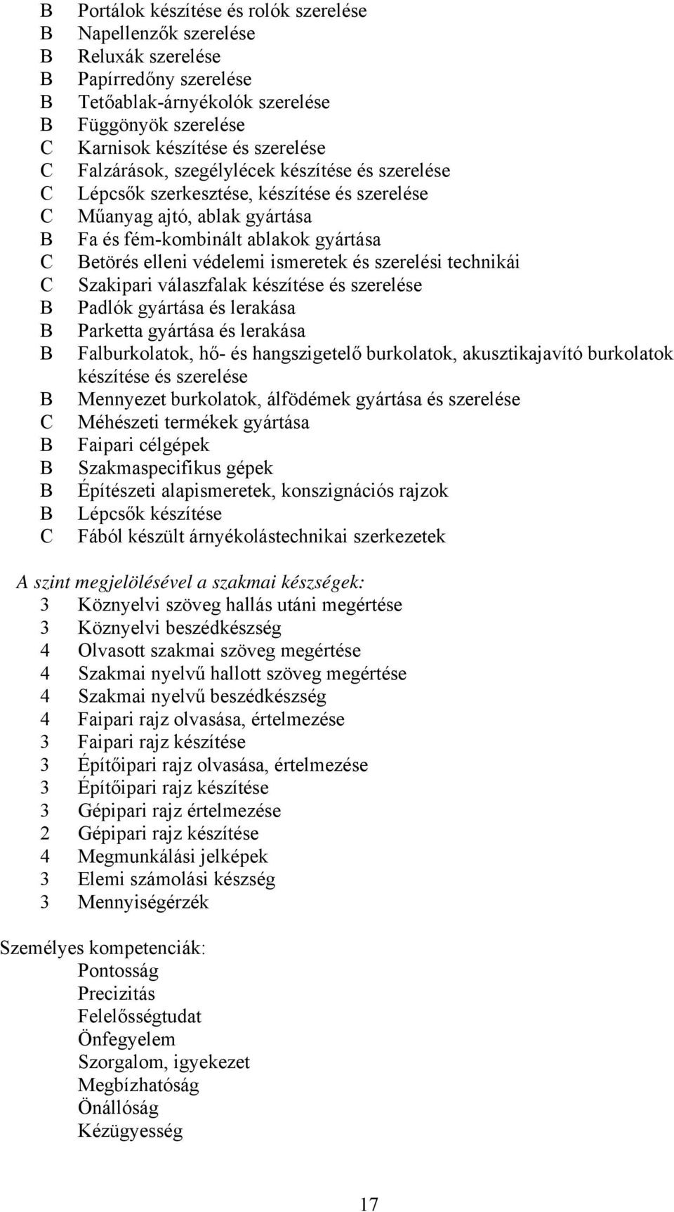 technikái Szakipari válaszfalak készítése és szerelése Padlók gyártása és lerakása Parketta gyártása és lerakása Falburkolatok, hő- és hangszigetelő burkolatok, akusztikajavító burkolatok készítése