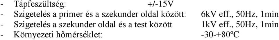 , 50Hz, 1min - Szigetelés a szekunder oldal és a