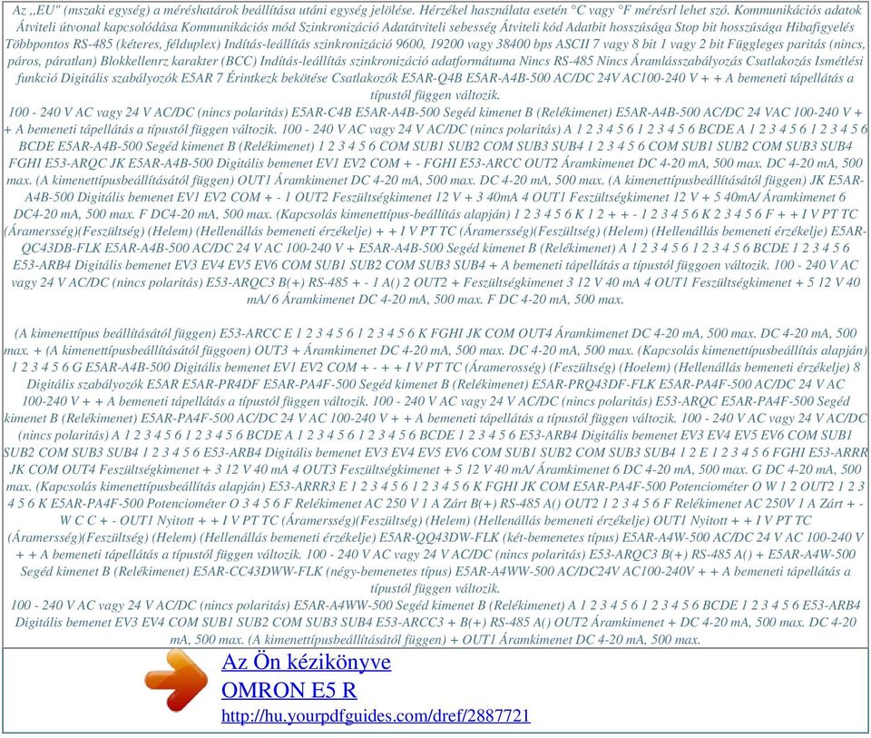 félduplex) Indítás-leállítás szinkronizáció 9600, 19200 vagy 38400 bps ASCII 7 vagy 8 bit 1 vagy 2 bit Függleges paritás (nincs, páros, páratlan) Blokkellenrz karakter (BCC) Indítás-leállítás