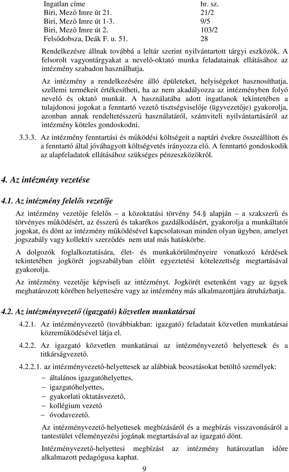 Az intézmény a rendelkezésére álló épületeket, helyiségeket hasznosíthatja, szellemi termékeit értékesítheti, ha az nem akadályozza az intézményben folyó nevelő és oktató munkát.