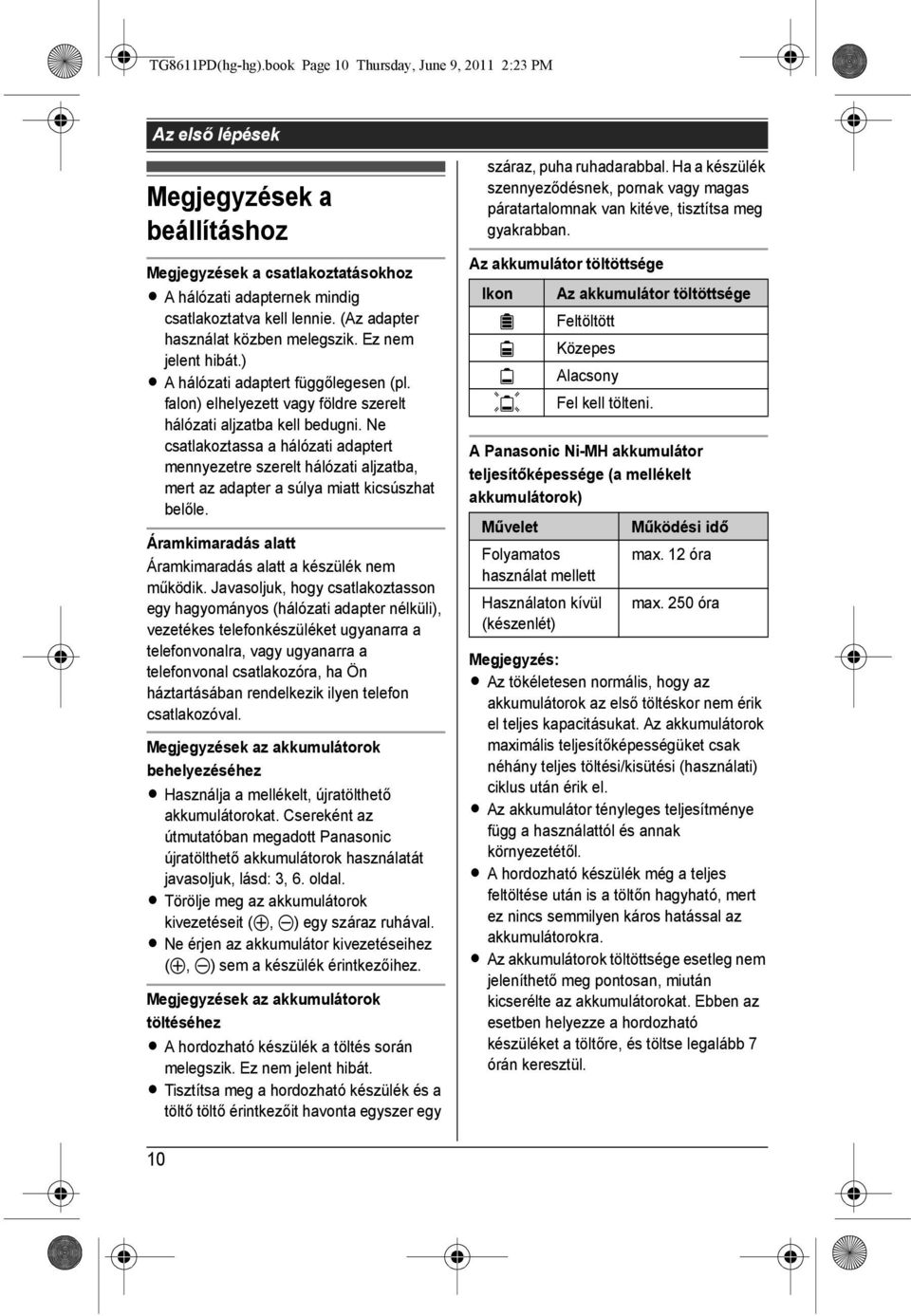 Ne csatlakoztassa a hálózati adaptert mennyezetre szerelt hálózati aljzatba, mert az adapter a súlya miatt kicsúszhat belőle. Áramkimaradás alatt Áramkimaradás alatt a készülék nem működik.