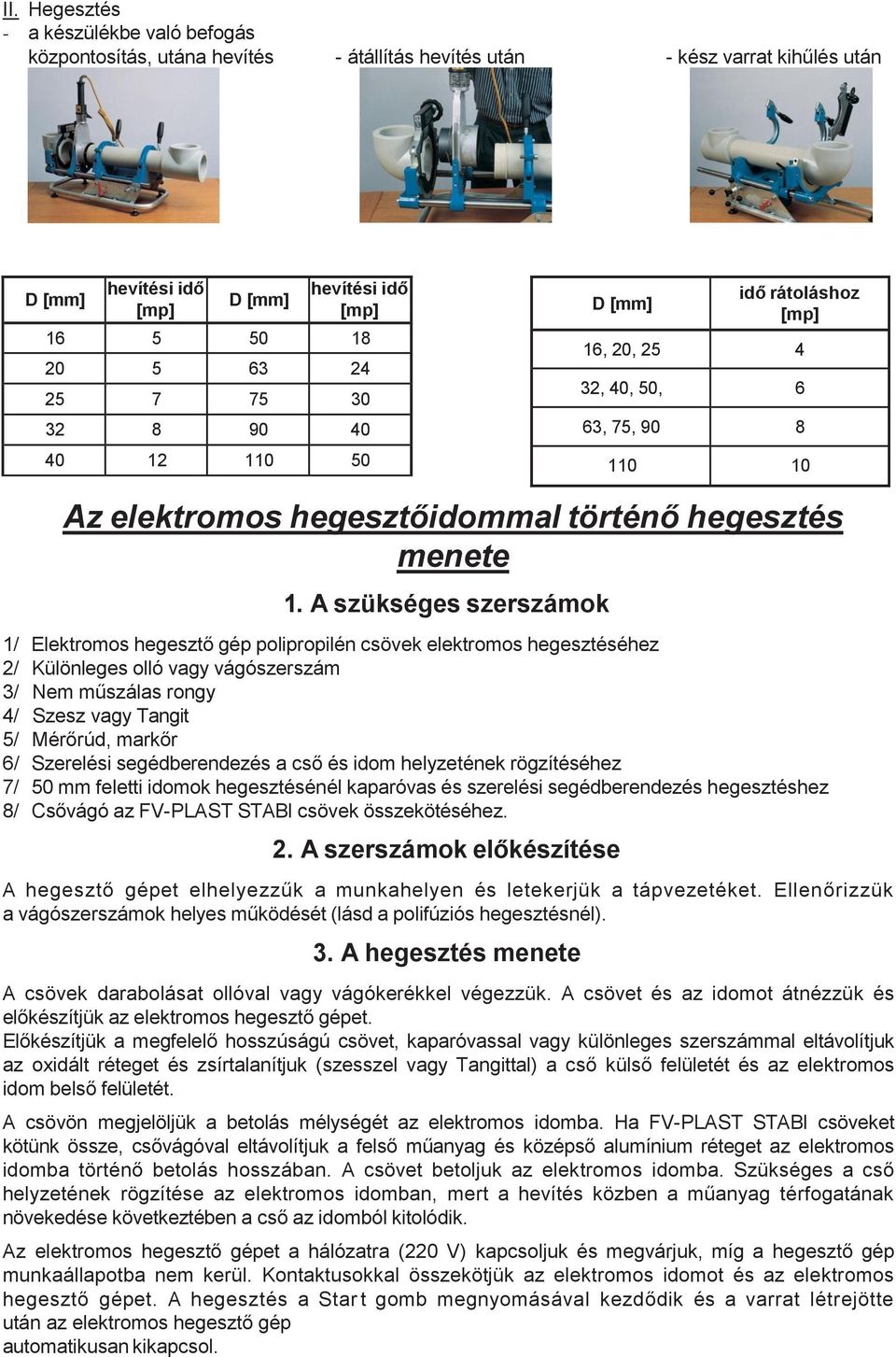 A szükséges szerszámok 1/ Elektromos hegesztő gép polipropilén csövek elektromos hegesztéséhez 2/ Különleges olló vagy vágószerszám 3/ Nem műszálas rongy 4/ Szesz vagy Tangit 5/ Mérőrúd, markőr 6/