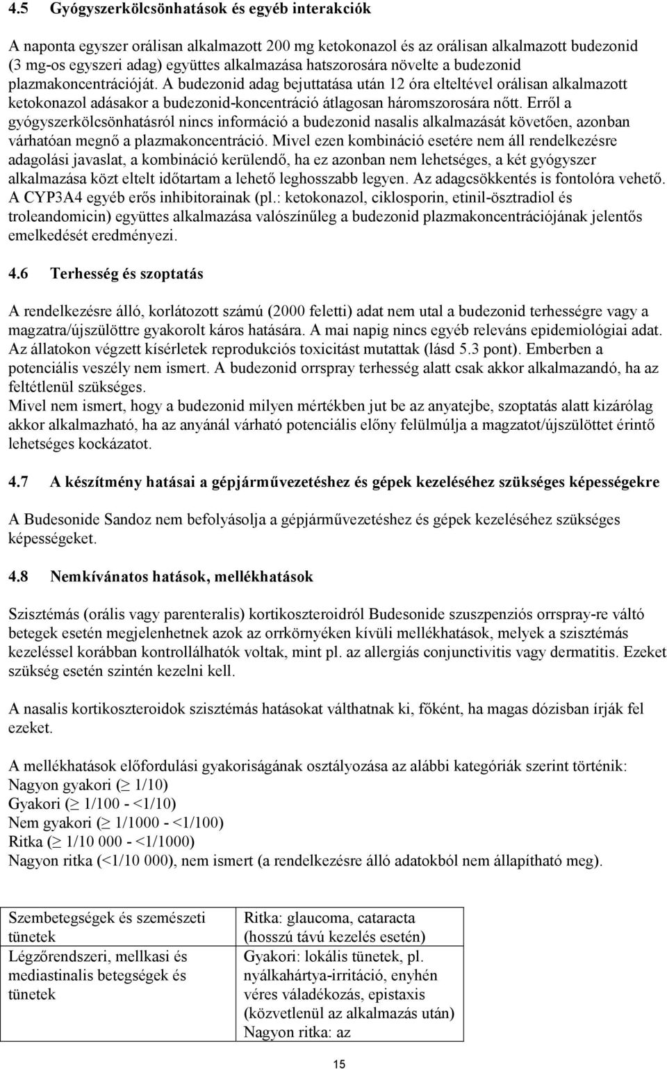 Erről a gyógyszerkölcsönhatásról nincs információ a budezonid nasalis alkalmazását követően, azonban várhatóan megnő a plazmakoncentráció.