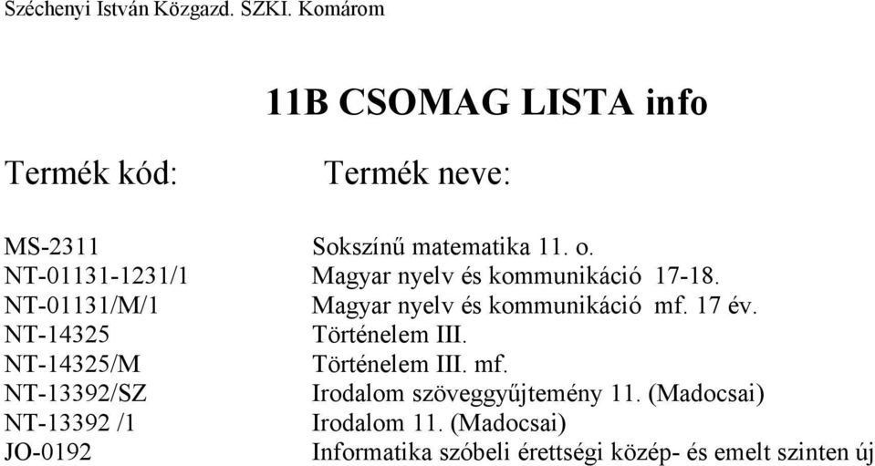 NT-01131/M/1 Magyar nyelv és kommunikáció mf. 17 év. NT-14325 Történelem III.