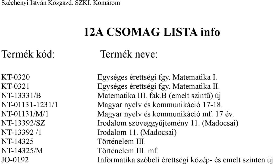 NT-01131/M/1 Magyar nyelv és kommunikáció mf. 17 év. NT-13392/SZ Irodalom szöveggyűjtemény 11.