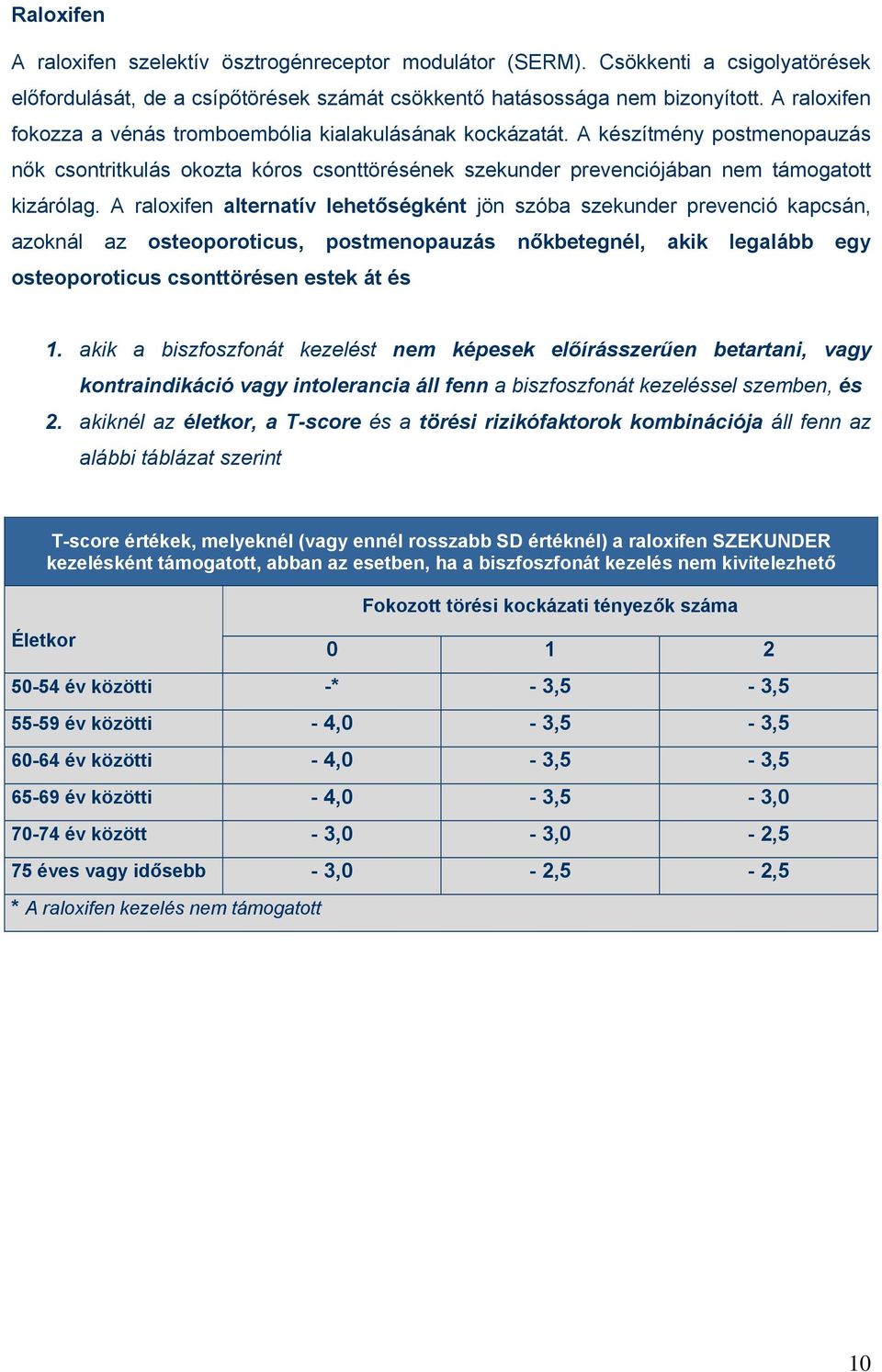 A raloxifen alternatív lehetőségként jön szóba szekunder prevenció kapcsán, azoknál az osteoporoticus, postmenopauzás nőkbetegnél, akik legalább egy osteoporoticus csonttörésen estek át és 1.