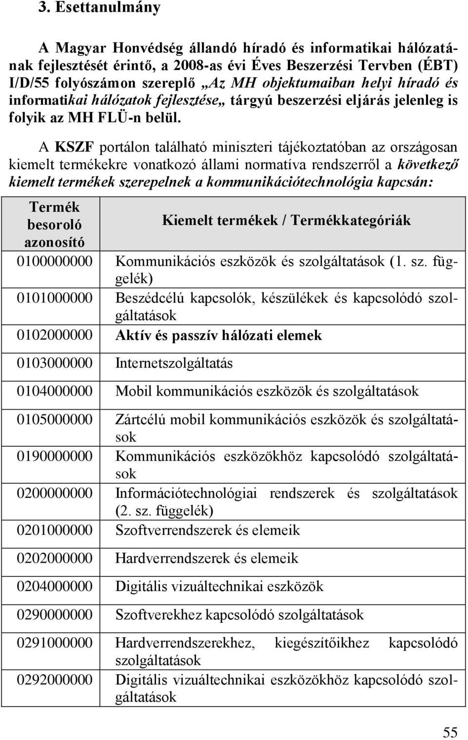 A KSZF portálon található miniszteri tájékoztatóban az országosan kiemelt termékekre vonatkozó állami normatíva rendszerről a következő kiemelt termékek szerepelnek a kommunikációtechnológia kapcsán: