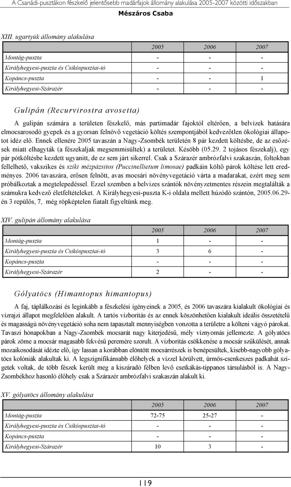 partimadár fajoktól eltérően, a belvízek hatására elmocsarosodó gyepek és a gyorsan felnövő vegetáció költés szempontjából kedvezőtlen ökológiai állapotot idéz elő.