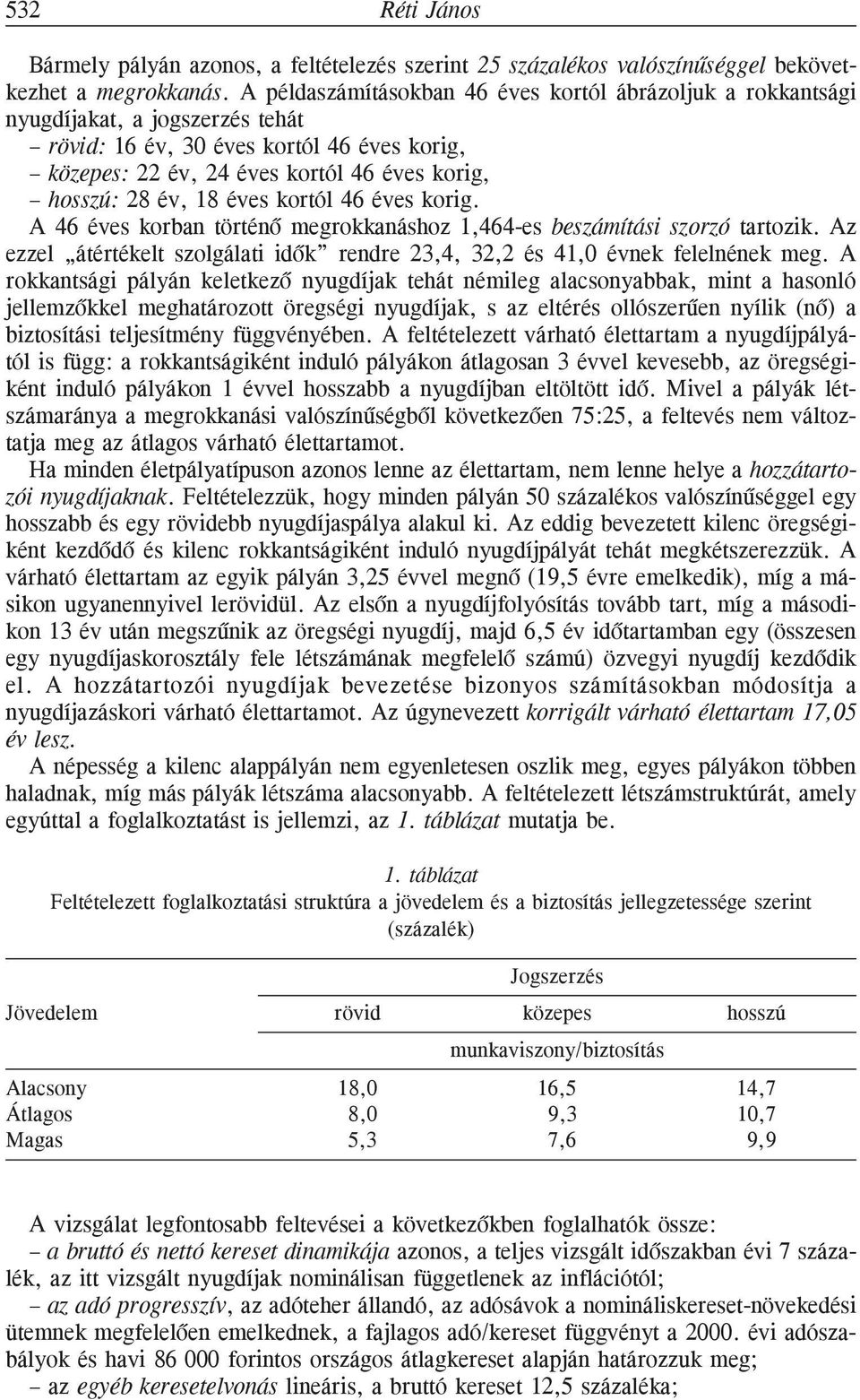 18 éves kortól 46 éves korig. A 46 éves korban történõ megrokkanáshoz 1,464-es beszámítási szorzó tartozik. Az ezzel átértékelt szolgálati idõk rendre 23,4, 32,2 és 41,0 évnek felelnének meg.