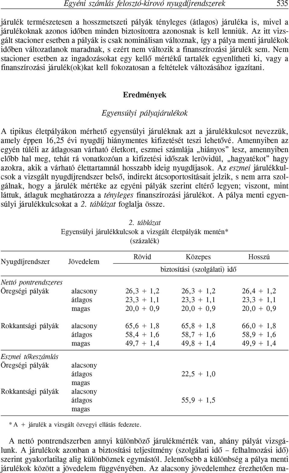 Nem stacioner esetben az ingadozásokat egy kellõ mértékû tartalék egyenlítheti ki, vagy a finanszírozási járulék(ok)kat kell fokozatosan a feltételek változásához igazítani.