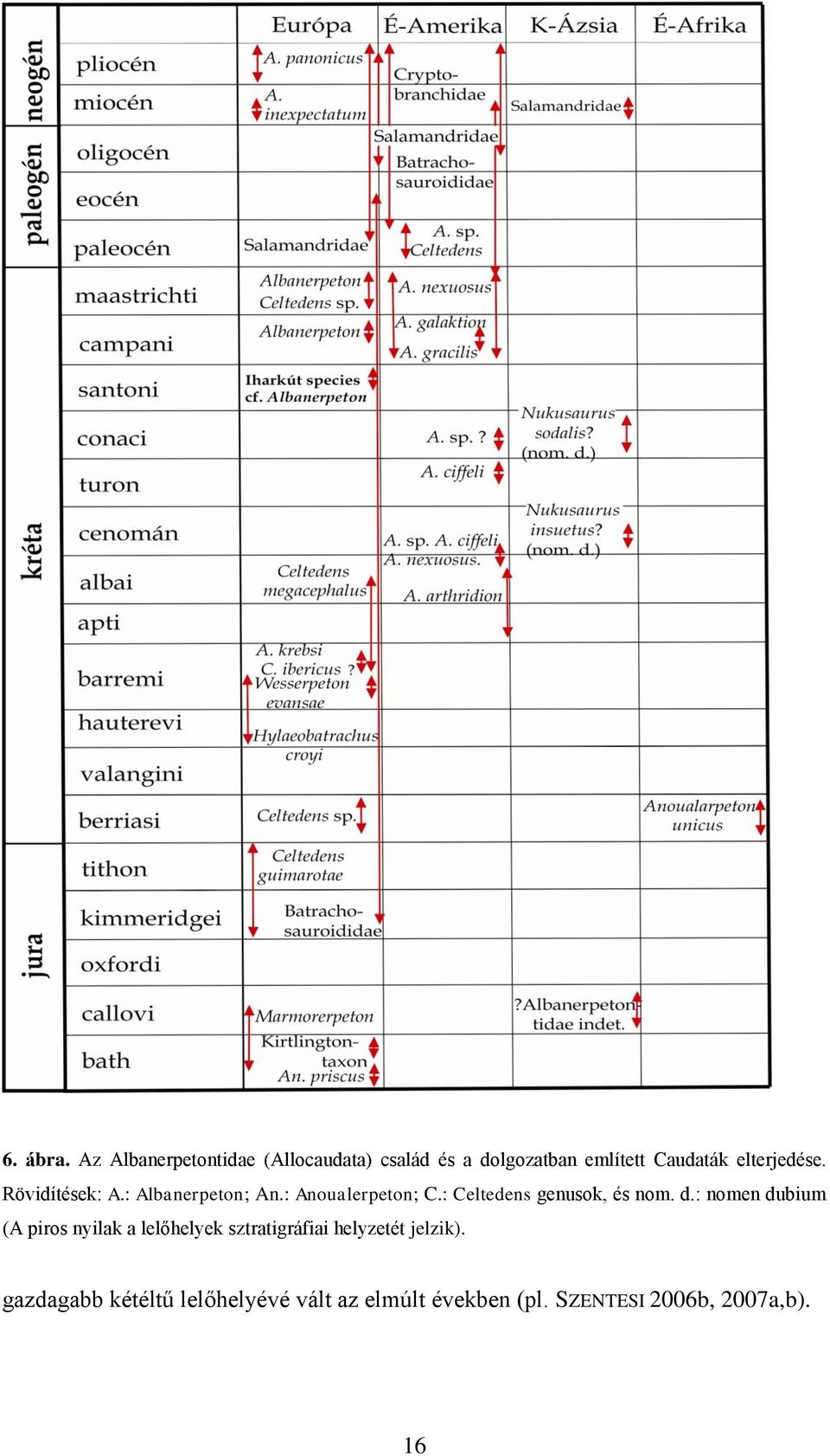 elterjedése. Rövidítések: A.: Albanerpeton; An.: Anoualerpeton; C.