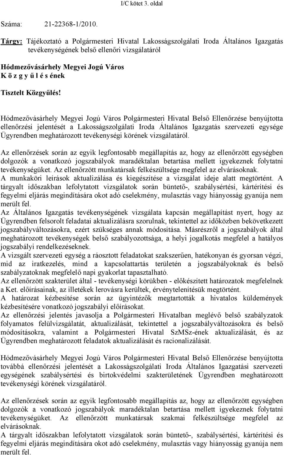 Közgyűlés!
