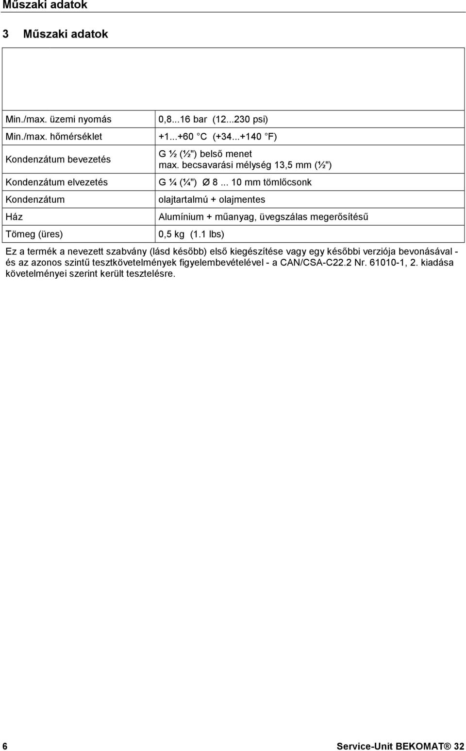 doc @ 5191 @ @ 1 Műszaki adatok Pos: 17 /Beko Technische Dokumentation/Überschriften/1/Technische Daten @ 0\mod_1184329570967_5128.doc @ 6072 @ 1 @ 1 3 Műszaki adatok Min./max.