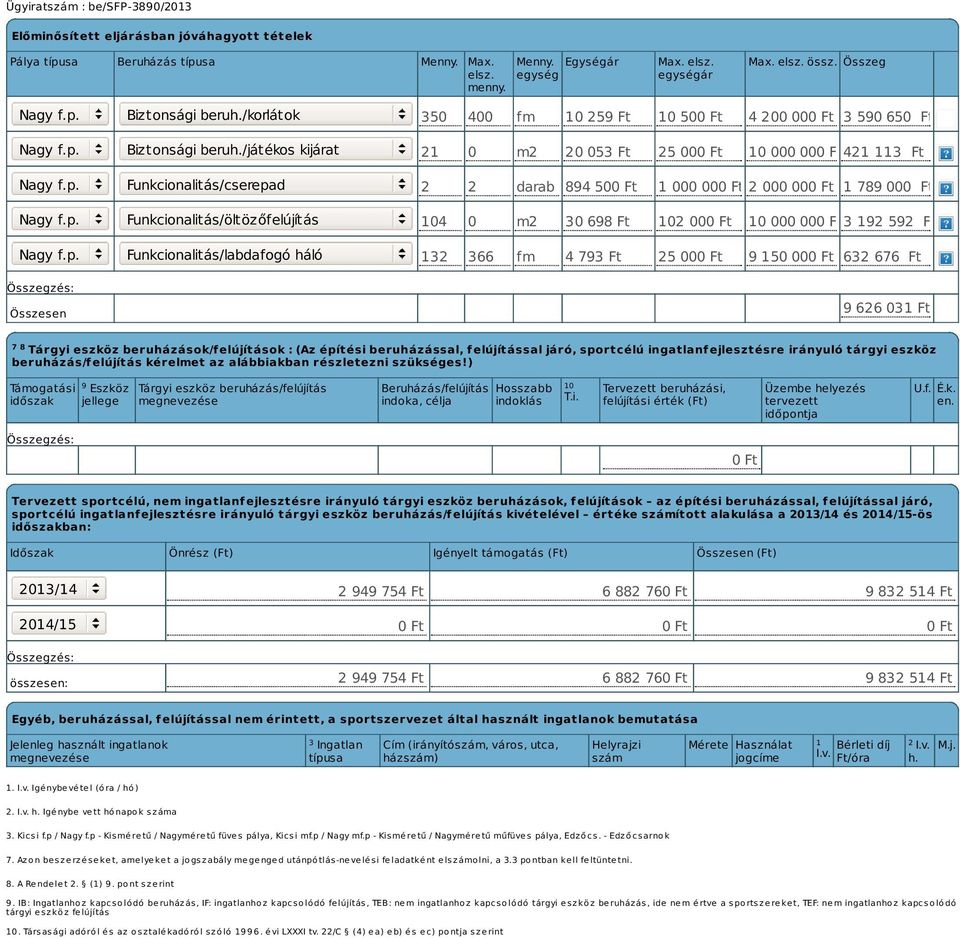 /játékos kijárat Funkcionalitás/cserepad Funkcionalitás/öltözőfelújítás Funkcionalitás/labdafogó háló 350 400 fm 10 259 Ft 10 500 Ft 4 200 000 Ft 3 590 650 Ft 21 0 m2 20 053 Ft 25 000 Ft 10 000 000