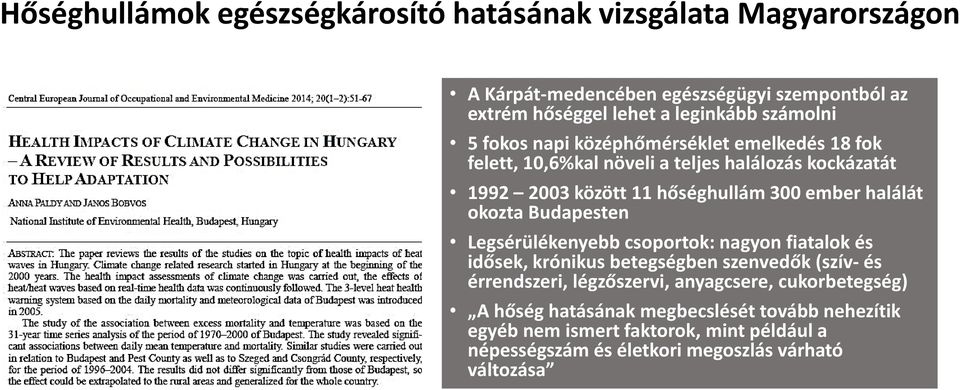 halálát okozta Budapesten Legsérülékenyebb csoportok: nagyon fiatalok és idősek, krónikus betegségben szenvedők (szív- és érrendszeri, légzőszervi,