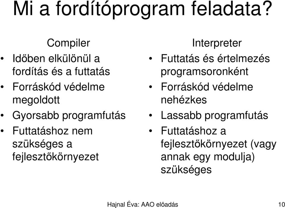 programfutás Futtatáshoz nem szükséges a fejlesztıkörnyezet Interpreter Futtatás és