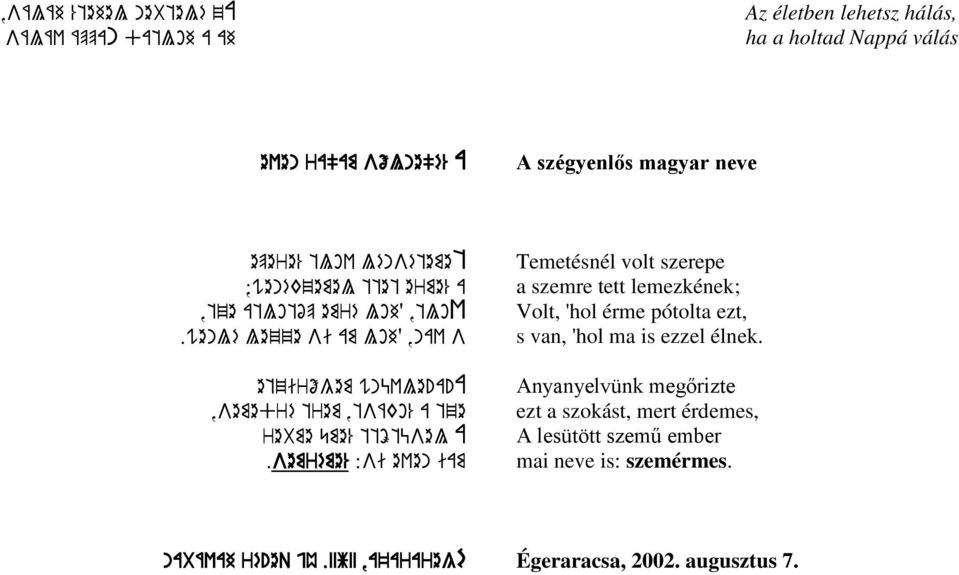 semréme% :si even iam Temetésnél volt szerepe a szemre tett lemezkének; Volt, 'hol érme pótolta ezt, s van, 'hol ma is ezzel élnek.