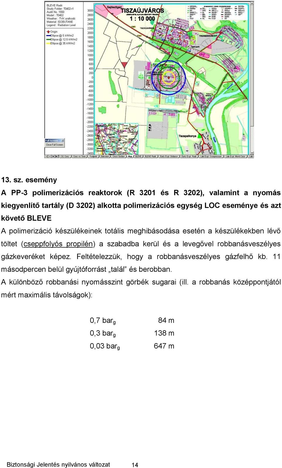 BLEVE A polimerizáció készülékeinek totális meghibásodása esetén a készülékekben lévő töltet (cseppfolyós propilén) a szabadba kerül és a levegővel robbanásveszélyes