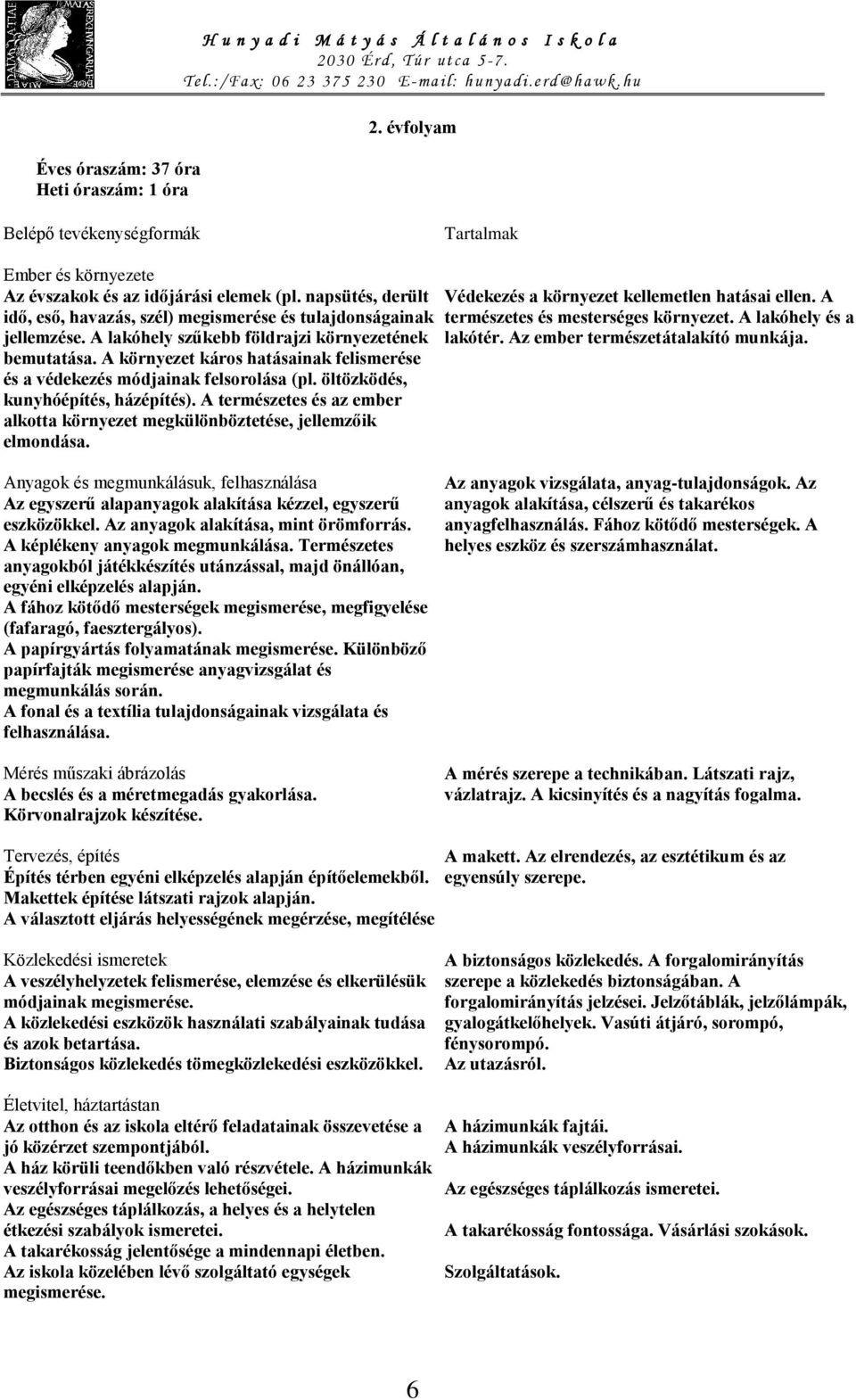 A lakóhely szűkebb földrajzi környezetének bemutatása. A környezet káros hatásainak felismerése és a védekezés módjainak felsorolása (pl. öltözködés, kunyhóépítés, házépítés).