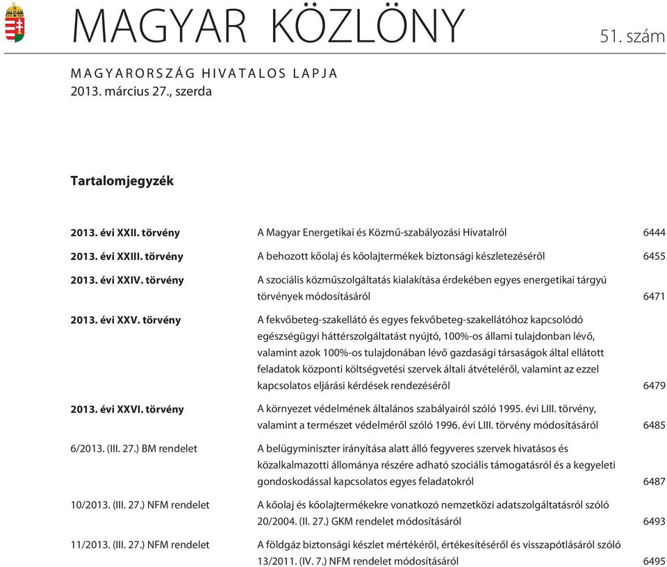 törvény A szociális közmûszolgáltatás kialakítása érdekében egyes energetikai tárgyú törvények módosításáról 6471 2013. évi XXV.