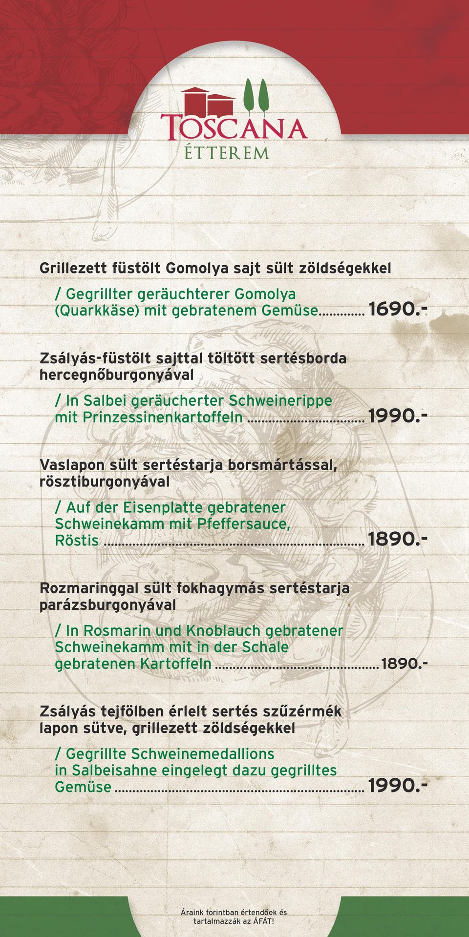 Vaslapon sült sertéstarja borsmártással, rösztiburgonyával / Auf der Eisenplatte gebratener Schweinekamm mit Pfeffersauce, Röstis... 1890.