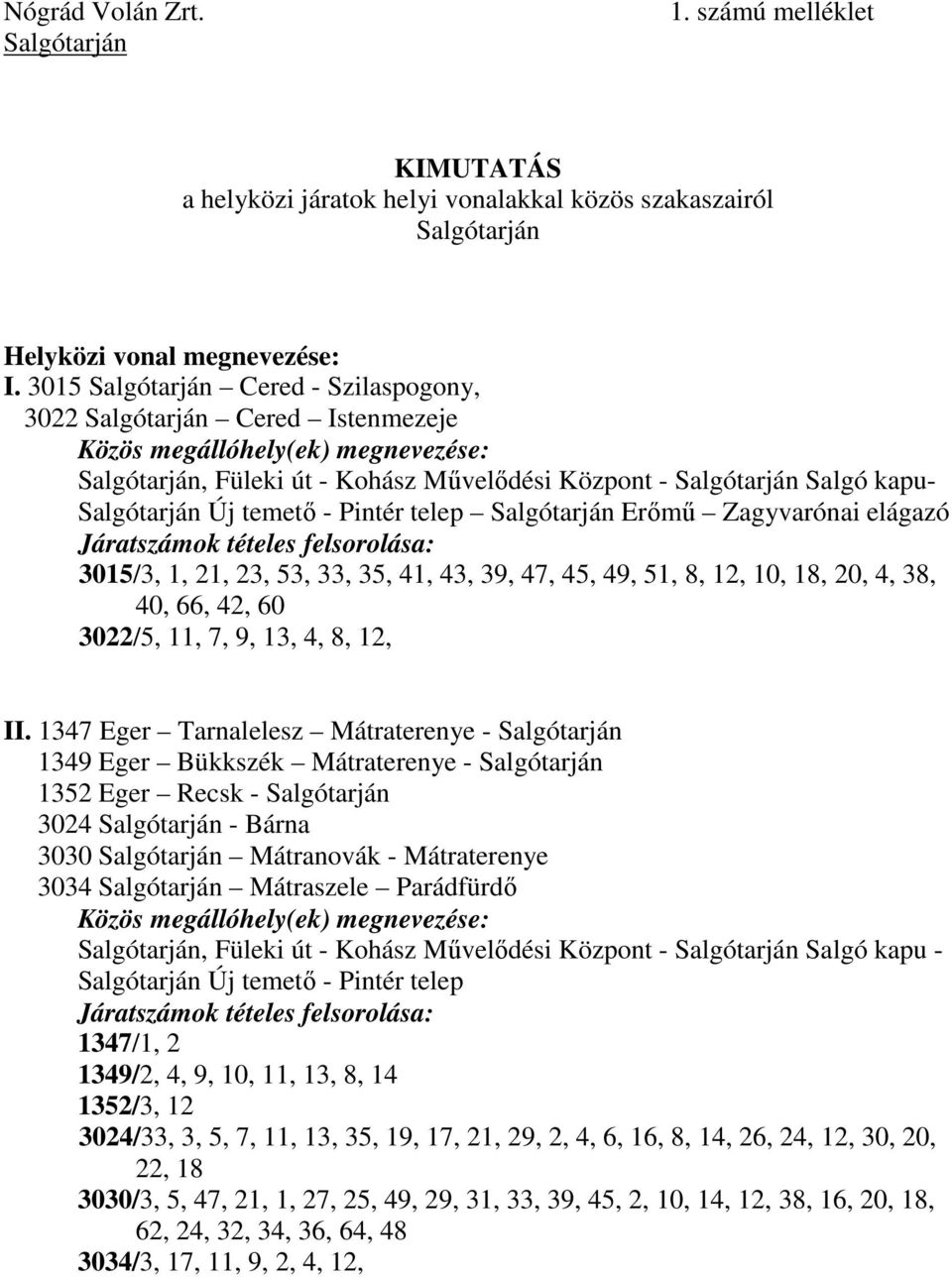 Erőmű Zagyvarónai elágazó 3015/3, 1, 21, 23, 53, 33, 35, 41, 43, 39, 47, 45, 49, 51, 8, 12, 10, 18, 20, 4, 38, 40, 66, 42, 60 3022/5, 11, 7, 9, 13, 4, 8, 12, II.