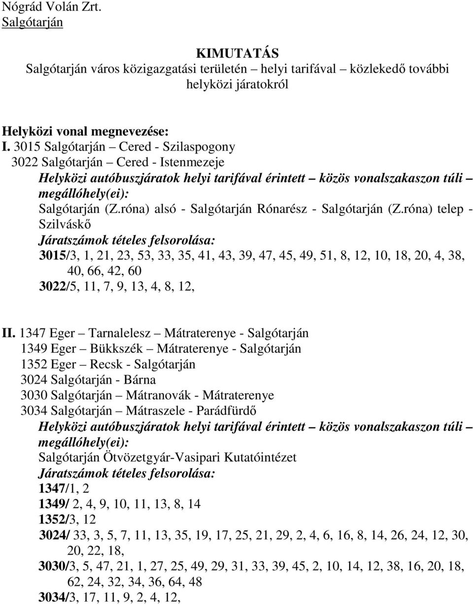 róna) alsó - Salgótarján Rónarész - Salgótarján (Z.