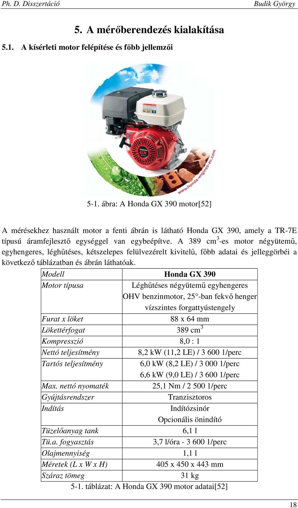 A 389 cm 3 -es motor négyütemű, egyhengeres, léghűtéses, kétszelepes felülvezérelt kivitelű, főbb adatai és jelleggörbéi a következő táblázatban és ábrán láthatóak.