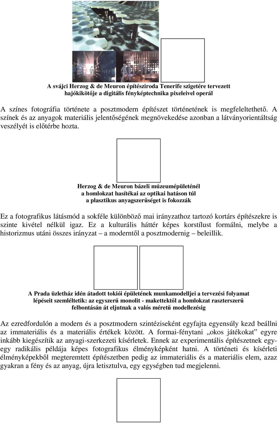 Herzog & de Meuron bázeli múzeumépületénél a homlokzat hasítékai az optikai hatáson túl a plasztikus anyagszerséget is fokozzák Ez a fotografikus látásmód a sokféle különböz mai irányzathoz tartozó