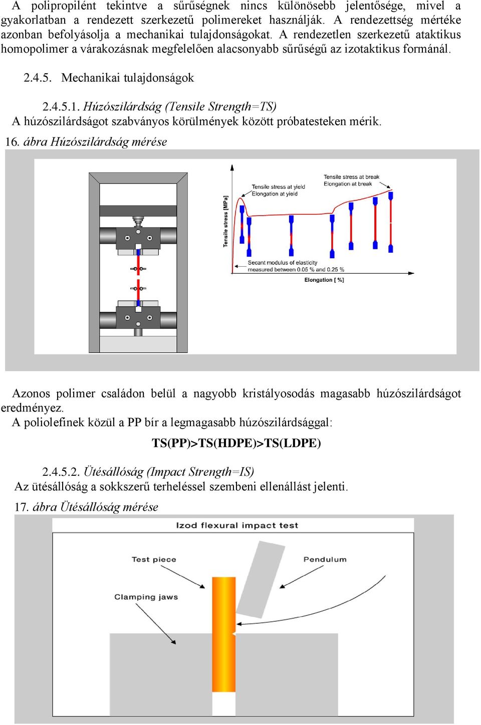 Mechanka tulajdonságok 2.4.5.1. Húzószlárdság (Tensle Strength=TS) A húzószlárdságot szabványos körülmények között próbatesteken mérk. 16.