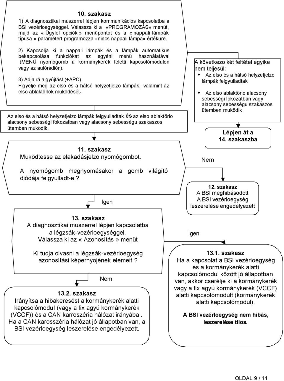 2) Kapcsolja ki a nappali lámpák és a lámpák automatikus bekapcsolása funkciókat az egyéni menü használatával (MENÜ nyomógomb a kormánykerék feletti kapcsolómodulon vagy az autórádión).