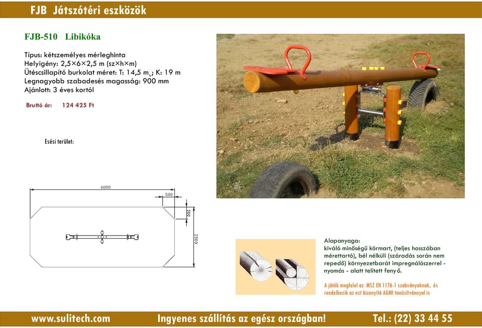 Ütéscsillapító burkolat méret: T: 14,5 m ; K: